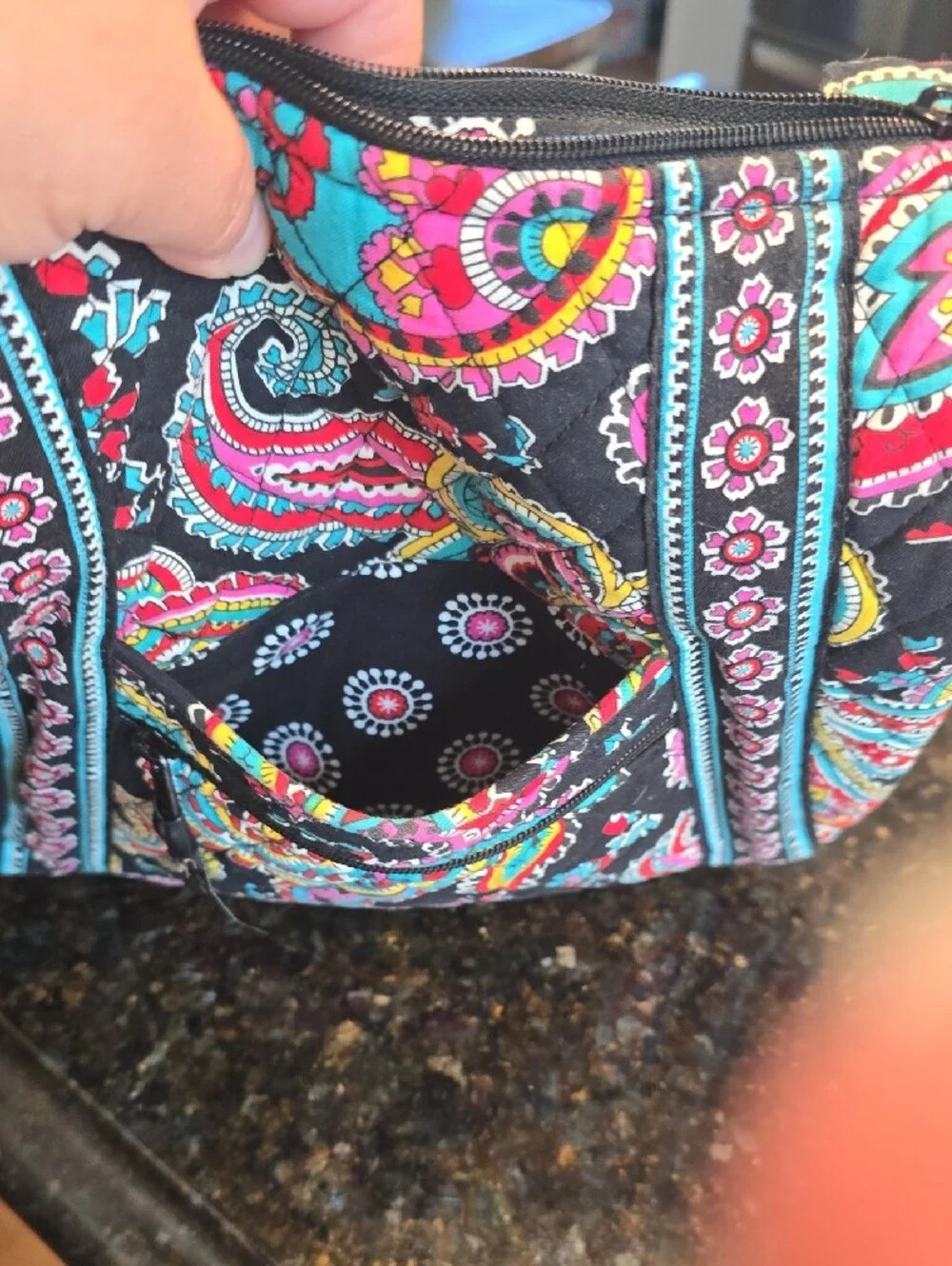 Vera Bradley Black Quilted Crossbody with Multicolor Paisley